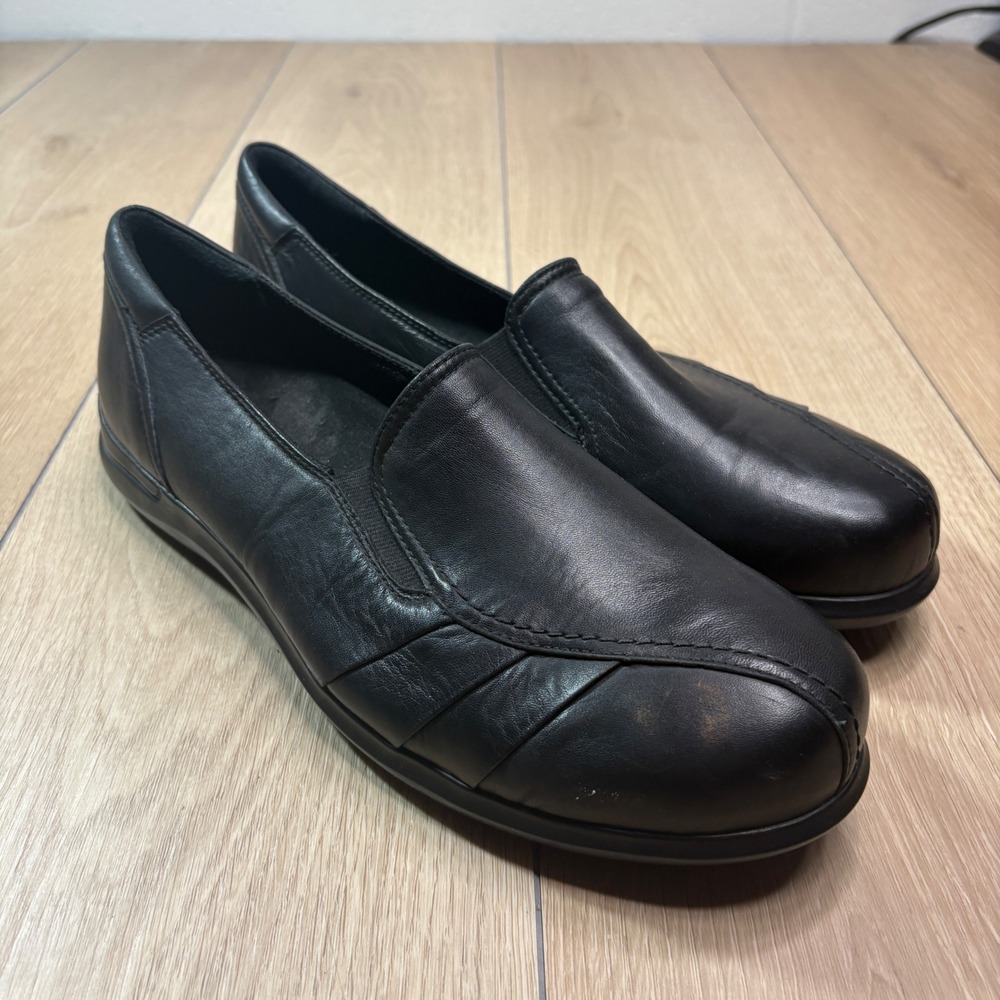 Aravon Women Black Leather Slip On Loafers Comfort Shoes WEF13BK Size 12 B